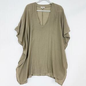 Umgee USA V-Neck Tunic Poncho Cover Up Top Taupe Brown Tan Women's M/L
